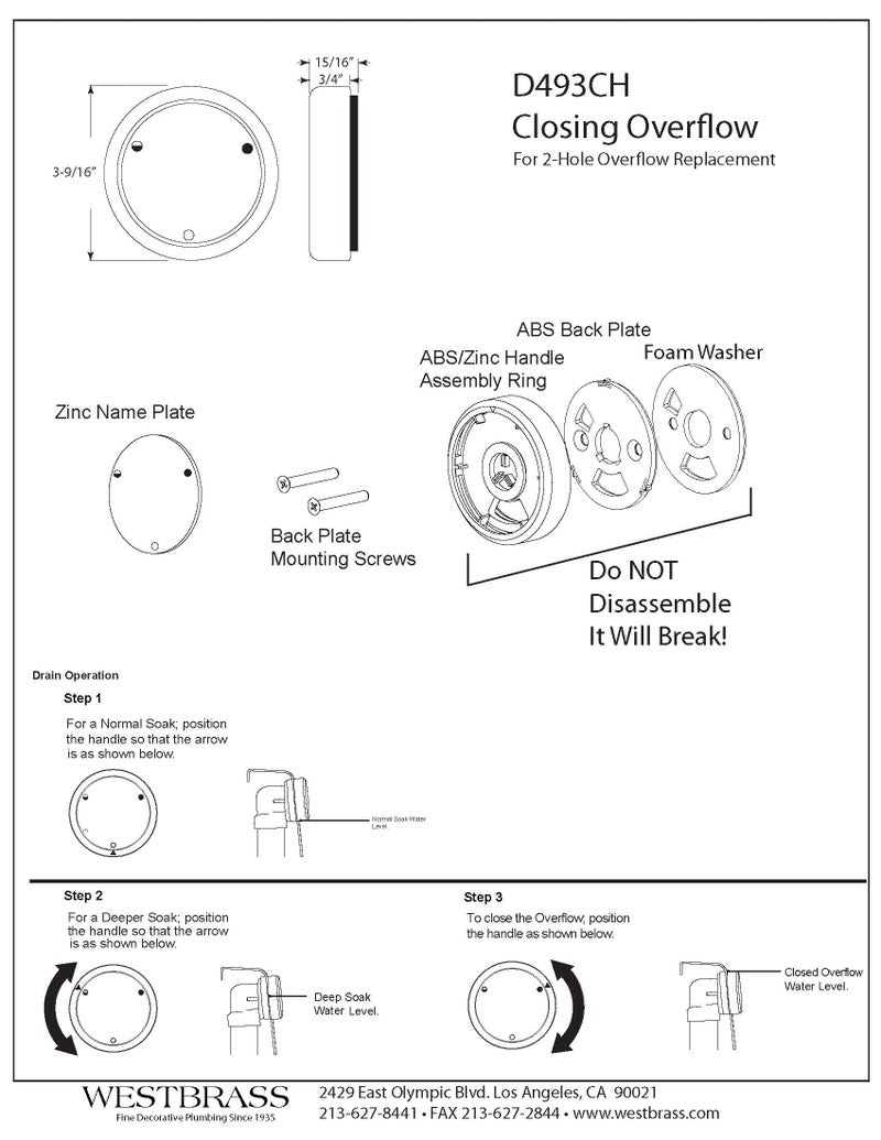 Westbrass D493CH-07 Patented Deep Soak Round Replacement 2-Hole Bathtub Overflow Cover for Full and Over-Filled Closure, Satin Nickel - Image 2